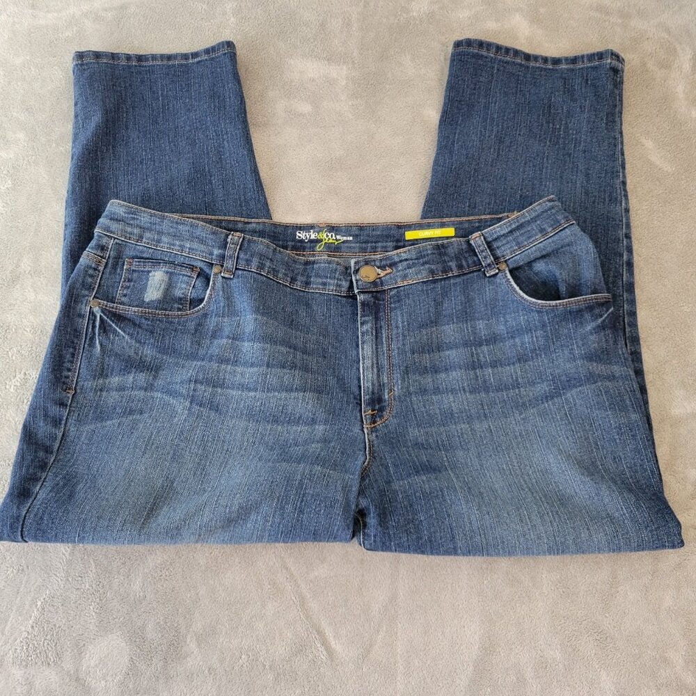 Style & Co 20W Jeans Womens Plus Curvy Fit Cropped Dark Blue Denim SL93E